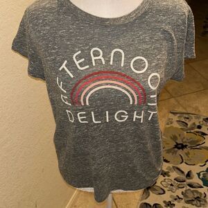 MOTHER Womens Size S Afternoon Delight Boxy Goodie Goodie Tee Gray Rainbow Logo